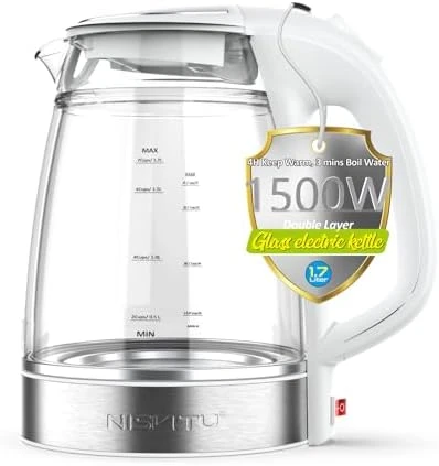 Glass & Stainless Steel Cordless Electric Kettle — Electric Kettle, NISVITU