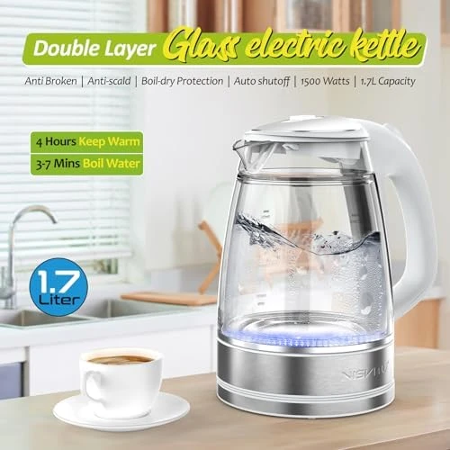 Glass & Stainless Steel Cordless Electric Kettle — Electric Kettle, NISVITU
