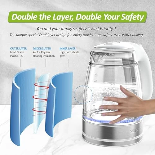 Glass & Stainless Steel Cordless Electric Kettle — Electric Kettle, NISVITU