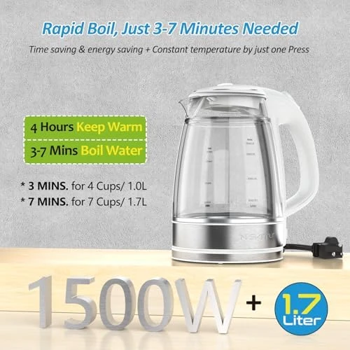 Glass & Stainless Steel Cordless Electric Kettle — Electric Kettle, NISVITU