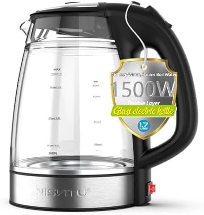 Glass & Stainless Steel Cordless Electric Kettle — Electric Kettle, NISVITU