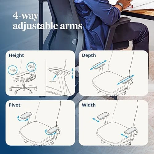 High Back Ergonomic Office Chair with Lumbar Support, Mesh Back, 4D Armrests, and 40° Recline — Smart Chairs, UPLIFT DESK