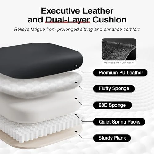 Office Chair Comfy, Big and Tall Executive Leather Chair, High Back Ergonomic Wide Chair with Footrest, Reclining... — Smart Chairs, ALLGOD