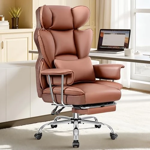 Office Chair Comfy, Big and Tall Executive Leather Chair, High Back Ergonomic Wide Chair with Footrest, Reclining... — Smart Chairs, ALLGOD