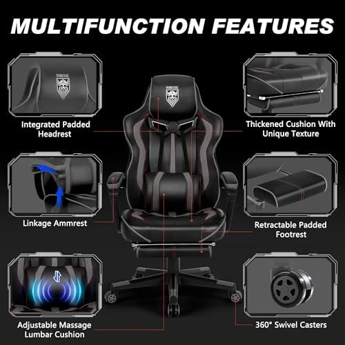 Reclining Gaming Chair with Footrest and Massage — Smart Chairs, Vonesse