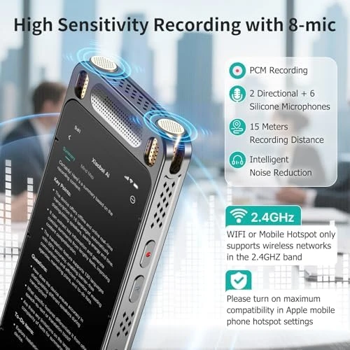 Voice Recorder with AI Transcription and Translation — Translator Device, Fivegren