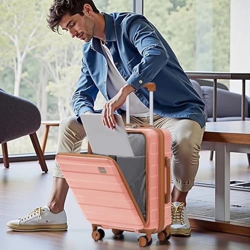 Carry on Luggage with Front Pocket and USB Port — Smart Luggage, imiomo