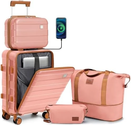 Carry on Luggage with Front Pocket and USB Port — Smart Luggage, imiomo