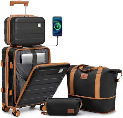 Carry on Luggage with Front Pocket and USB Port — Smart Luggage, imiomo