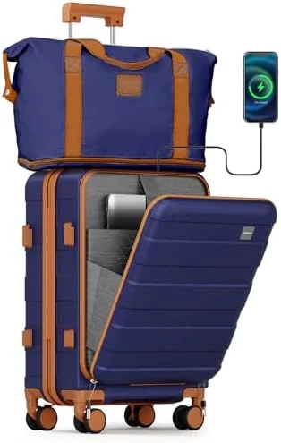 Carry on Luggage with Front Pocket and USB Port — Smart Luggage, imiomo