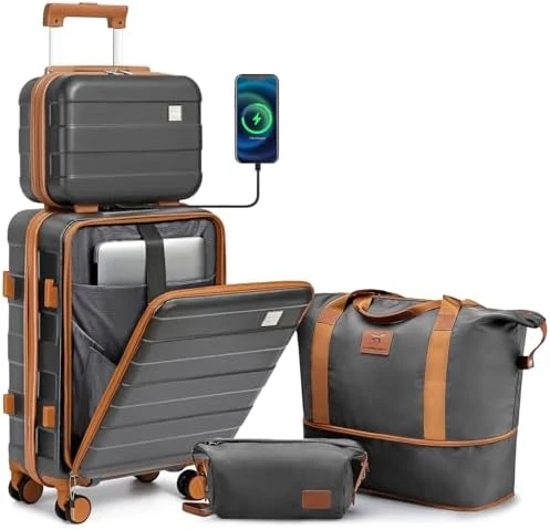 Carry on Luggage with Front Pocket and USB Port — Smart Luggage, imiomo