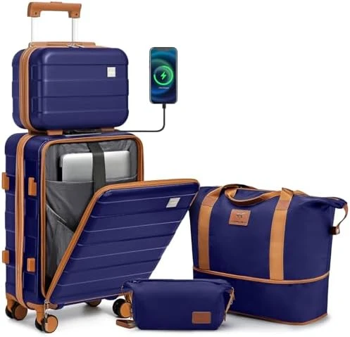 Carry on Luggage with Front Pocket and USB Port — Smart Luggage, imiomo