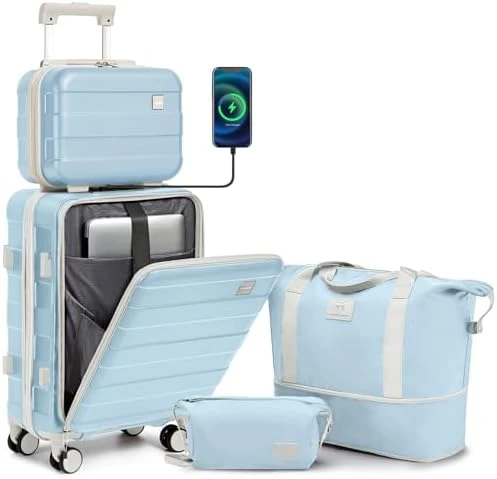 Carry on Luggage with Front Pocket and USB Port — Smart Luggage, imiomo