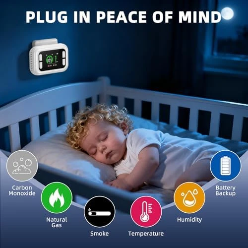 Carbon Monoxide, Natural Gas, and Smoke Detector with Temperature and Humidity Monitoring — Air Quality Monitor, TUIKEN