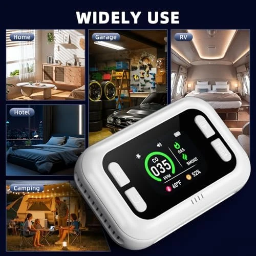 Carbon Monoxide, Natural Gas, and Smoke Detector with Temperature and Humidity Monitoring — Air Quality Monitor, TUIKEN