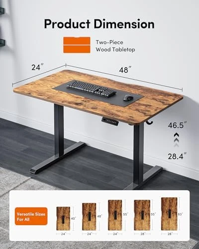 Electric Standing Desk, 48 x 24 Inches Height Adjustable Stand up Desk — Standing Desk, FEZIBO
