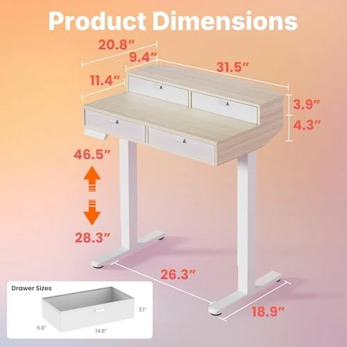 Electric Standing Desk with Drawers — Standing Desk, HUANUO