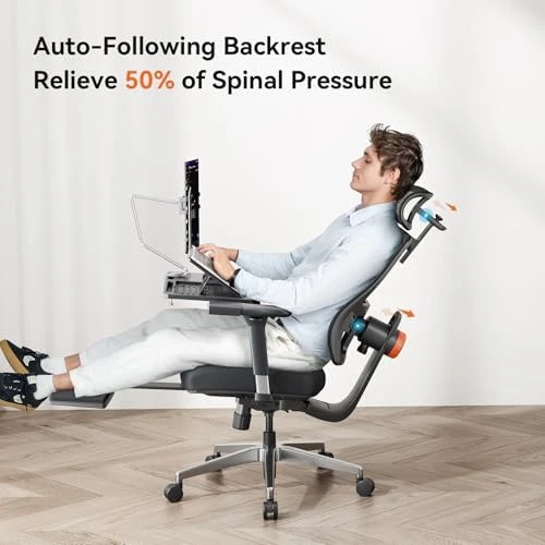 Ergonomic Office Chair with Footrest, Auto-Following Lumbar Support, High Back Desk Chair with 4D Armrest, 136° Tilt... — Smart Chairs, NEWTRAL