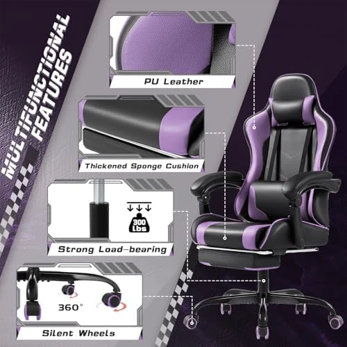 Gaming Chair with Footrest and Massage Lumbar Support — Smart Chairs, Shahoo