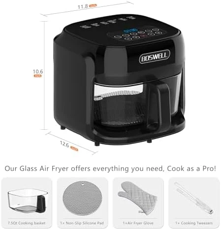Glass Air Fryer with Transparent Fry Bowl — Air Fryer, BOSWELL