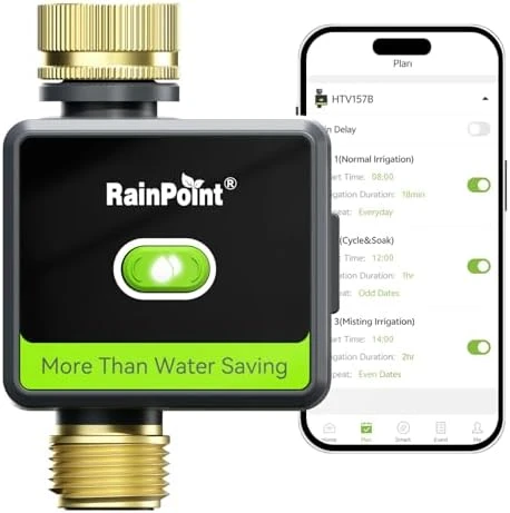 WiFi Water Hose Timer with Brass Inlet and Outlet — Irrigation System, RainPoint