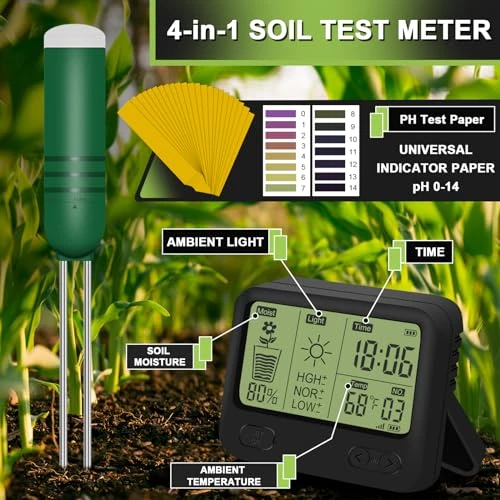 Wireless Soil Moisture Meter with Thermometer, Sunlight, and Time Display — Soil Moisture Sensor, Kithouse