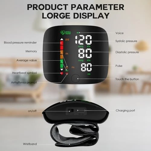 Wrist Blood Pressure Monitor with LED Display and Touch Screen — Blood Pressure Monitor, Double love