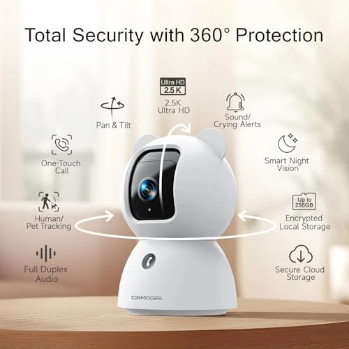 Indoor Security Camera with AI Detection and 2-Way Audio — Security Camera, CINMOORE