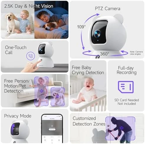 Indoor Security Camera with AI Detection and 2-Way Audio — Security Camera, CINMOORE