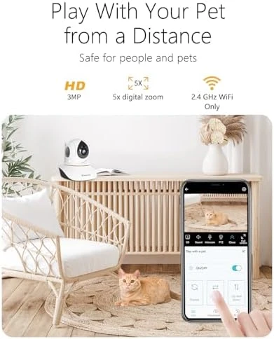 Interactive Pet Camera with Dual WiFi Antennas, 360° Pan-Tilt, 2K Dog & Cat Camera with Phone APP, 2.4GHz WiFi, IR Night... — Security Camera, Vstarcam