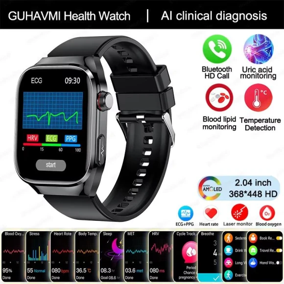 Smart Watch for Men with Blood Uric Acid, Fat, ECG+PPG, Pulse, Blood Pressure Monitoring, PRISMA