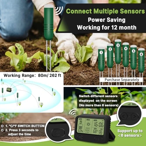 Wireless Soil Moisture Meter with Thermometer, Sunlight, and Time Display — Soil Moisture Sensor, Kithouse