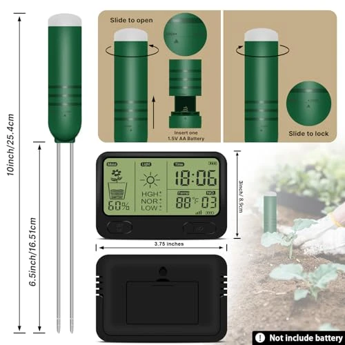 Wireless Soil Moisture Meter with Thermometer, Sunlight, and Time Display — Soil Moisture Sensor, Kithouse