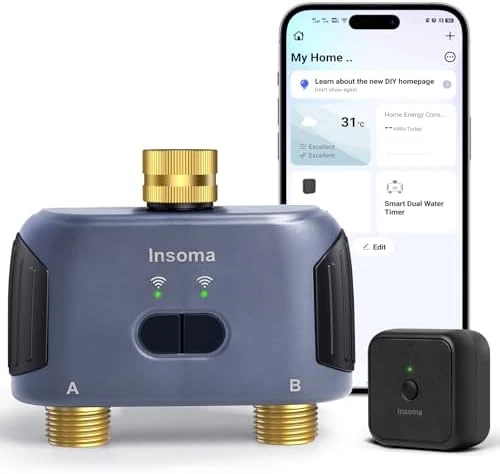 2 Zones WiFi Water Timer Brass Inlet — Irrigation System, Insoma