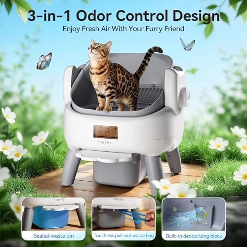 Automatic Litter Box with Entry Step — Self-Cleaning Litter Box, Thereye