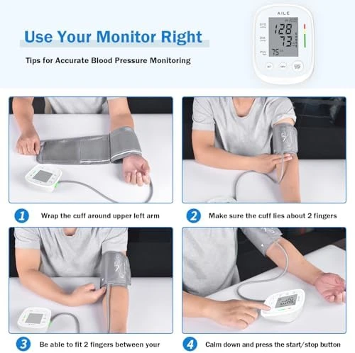 Blood Pressure Monitor, Upper Arm Large Cuff, Automatic, Manual Arm BP Monitor, 2*99 Memory — Blood Pressure Monitor, AILE