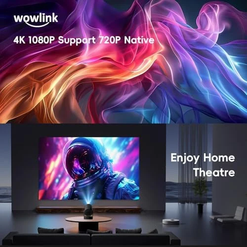 Mini Projector with WiFi 6 and Bluetooth 5.4 Support 4K 1080P Auto Keystone 180° Rotatable — Smart Projector, wowlink