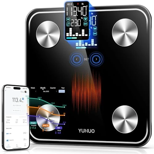 Smart Scale for Body Weight, 4-Electrode BIA Body Composition Scale with High Precision, Large LED Display, Digital... — Smart Scale, YUHUO