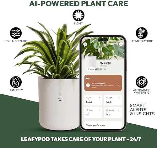 Smart Self Watering Planter with WiFi Bridge & App Control — Indoor Garden, LeafyPod