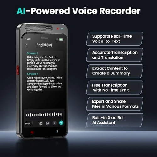 AI Voice Recorder with Transcription & Translation — Translator Device, HUREWA