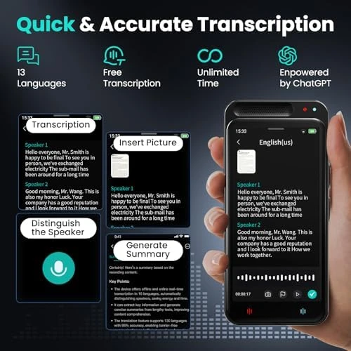 AI Voice Recorder with Transcription & Translation — Translator Device, HUREWA
