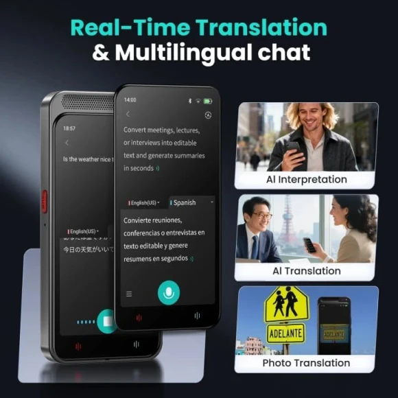 AI Voice Recorder with Transcription & Translation — Translator Device, HUREWA