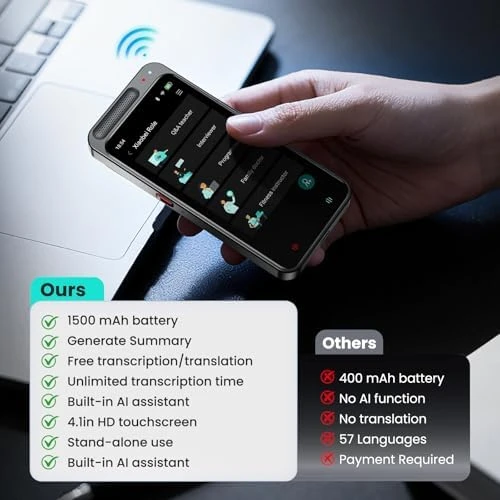 AI Voice Recorder with Transcription & Translation — Translator Device, HUREWA