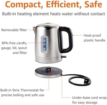 Electric Stainless Steel Kettle for Tea and Coffee — Electric Kettle, Amazon Basics