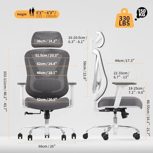 Ergonomic Mesh Office Chair with 3D Adjustable Lumbar Support and 3D Armrests, V-Shaped Back, Adjustable Desk Chair for... — Smart Chairs, HOLLUDLE