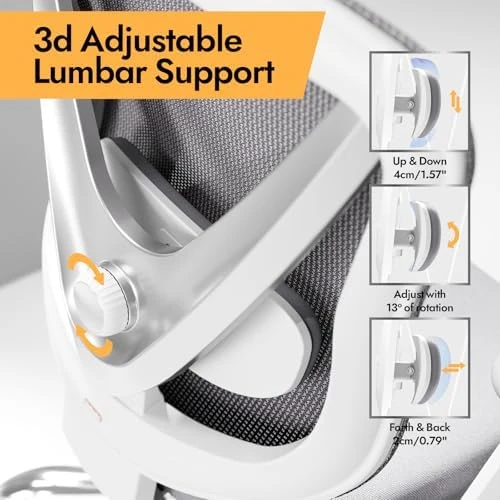 Ergonomic Mesh Office Chair with 3D Adjustable Lumbar Support and 3D Armrests, V-Shaped Back, Adjustable Desk Chair for... — Smart Chairs, HOLLUDLE