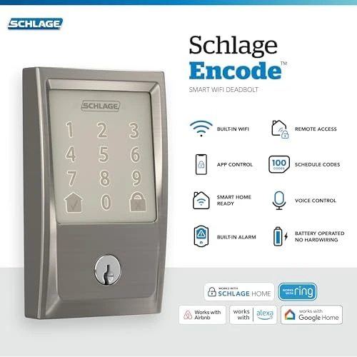 Smart Wi-Fi Deadbolt Lock with Touchscreen Keypad — Smart Lock, SCHLAGE