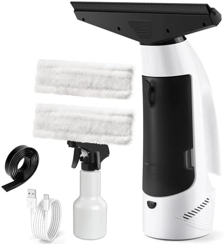 Cordless Handheld Window Vacuum Squeegee with Spray Bottle & Microfiber Cloth — Window Cleaning Robot, JQCSR