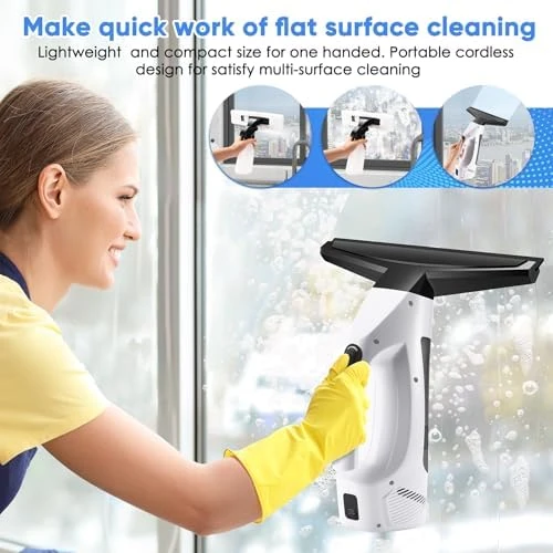 Cordless Handheld Window Vacuum Squeegee with Spray Bottle & Microfiber Cloth — Window Cleaning Robot, JQCSR