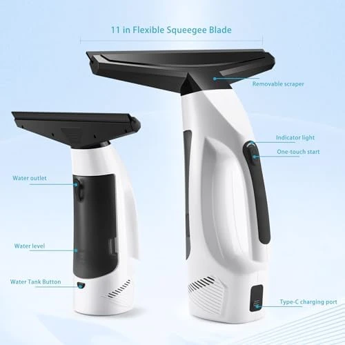 Cordless Handheld Window Vacuum Squeegee with Spray Bottle & Microfiber Cloth — Window Cleaning Robot, JQCSR